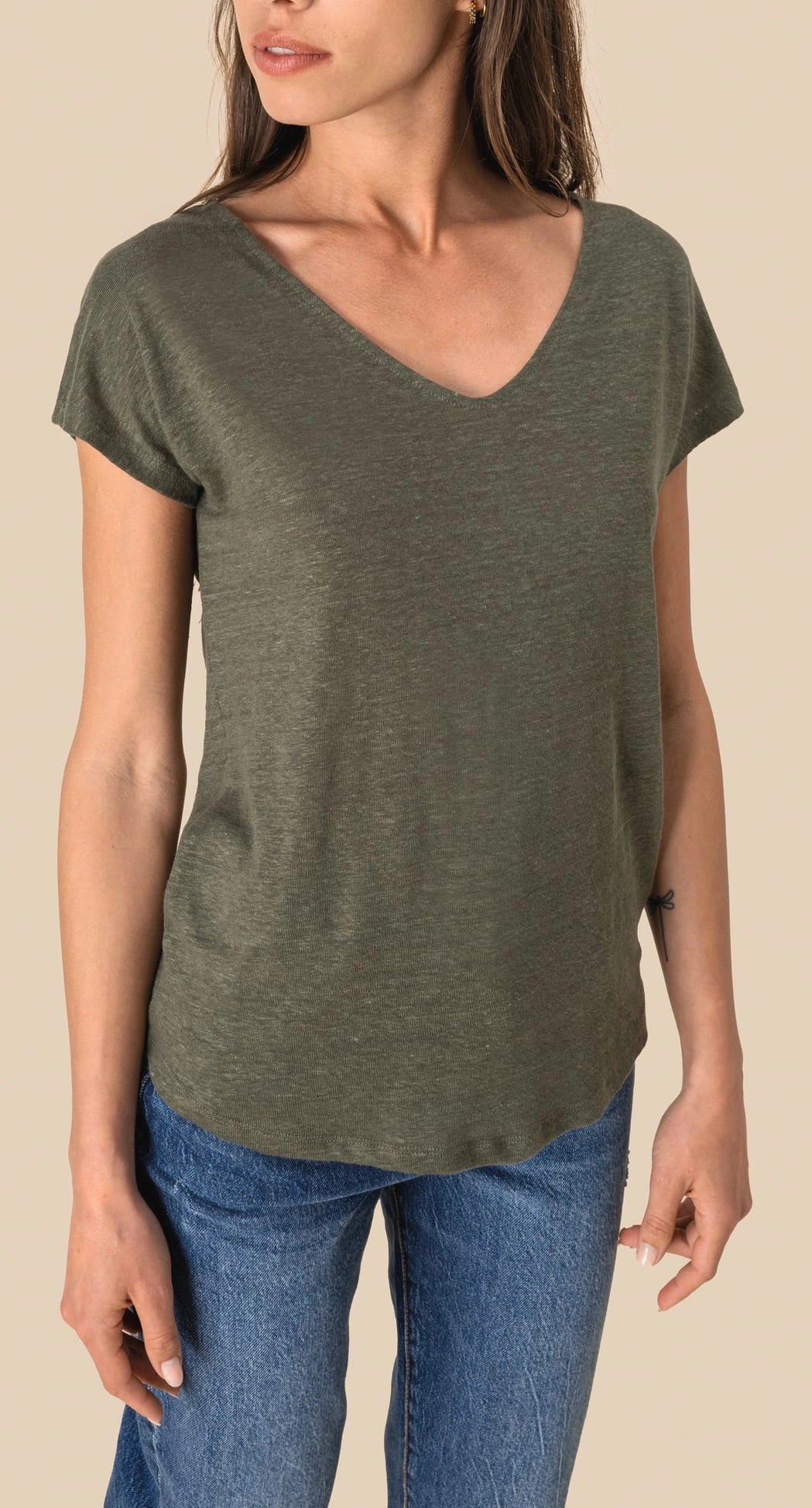 T-shirt col V en lin femme