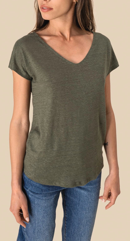 T-shirt col V en lin femme