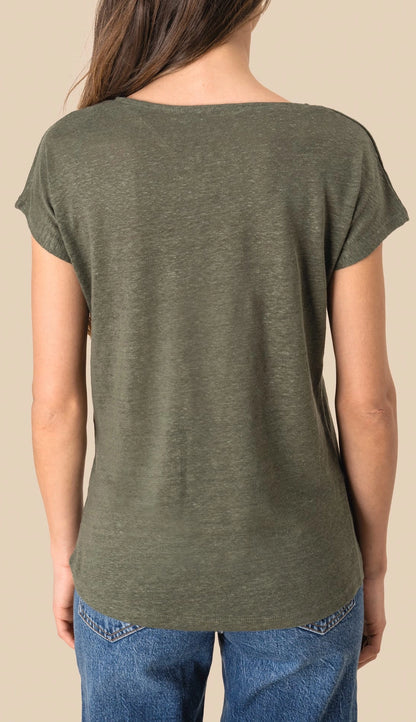 T-shirt col V en lin femme