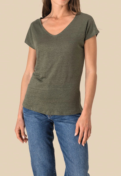 T-shirt col V en lin femme